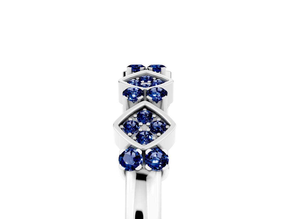 Pavé Cushion Blue Sapphire Cluster Eternity Band in Platinum with Prong Setting_5