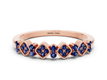 Pavé Cushion Blue Sapphire Cluster Eternity Band in Rose gold with Prong Setting