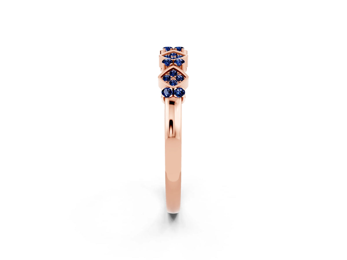 Pavé Cushion Blue Sapphire Cluster Eternity Band in Rose gold with Prong Setting_2