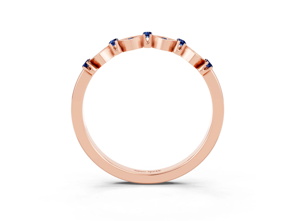 Pavé Cushion Blue Sapphire Cluster Eternity Band in Rose gold with Prong Setting_3