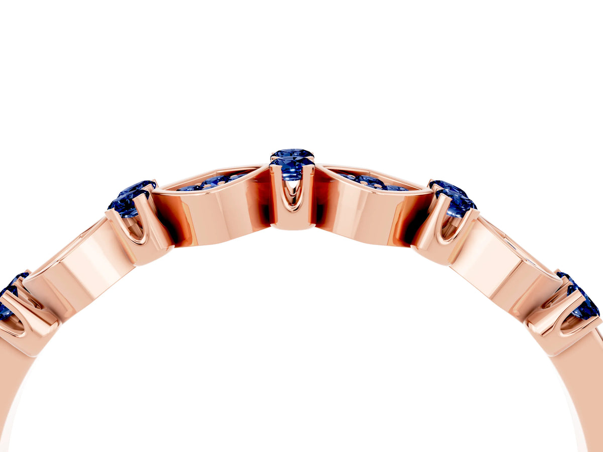 Pavé Cushion Blue Sapphire Cluster Eternity Band in Rose gold with Prong Setting_4