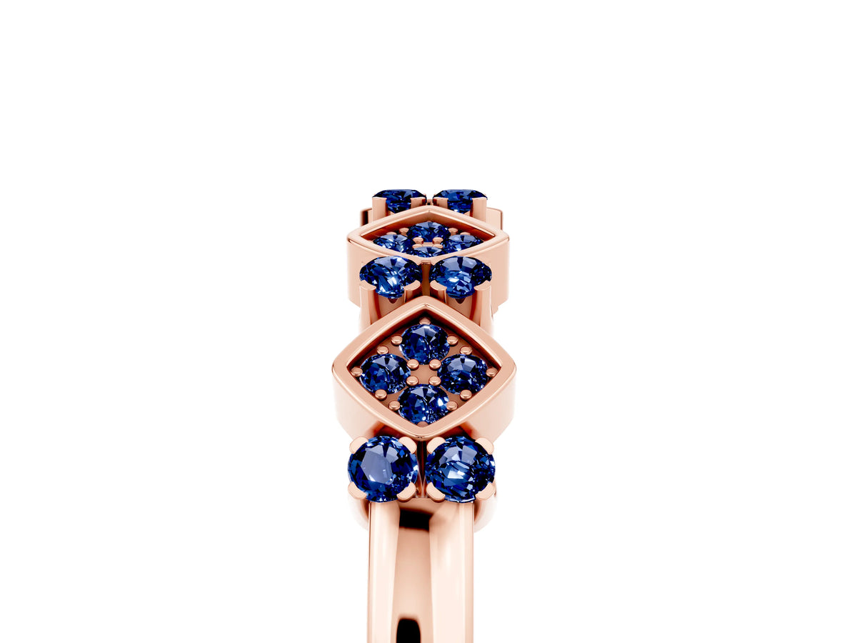 Pavé Cushion Blue Sapphire Cluster Eternity Band in Rose gold with Prong Setting_5