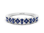 Pavé Cushion Blue Sapphire Cluster Eternity Band in Silver with Prong Setting