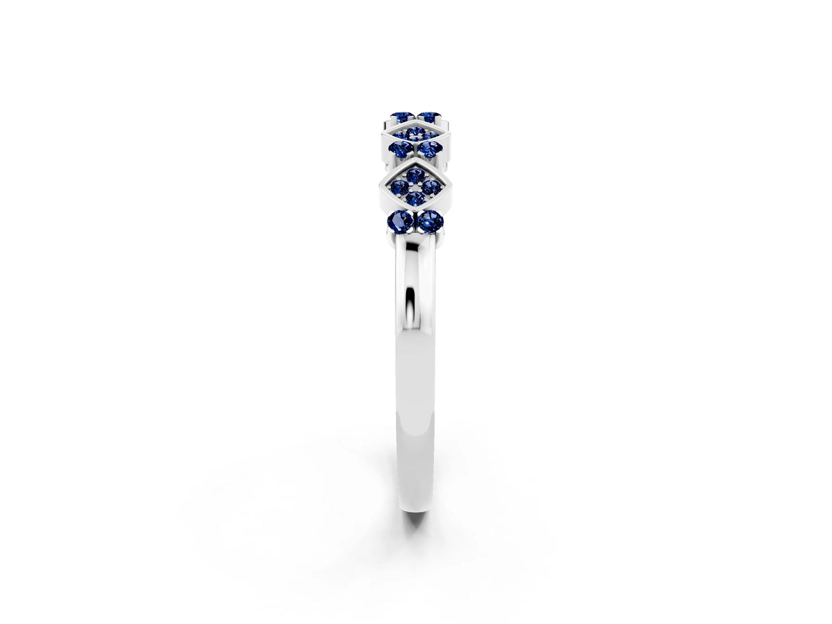 Pavé Cushion Blue Sapphire Cluster Eternity Band in Silver with Prong Setting_2