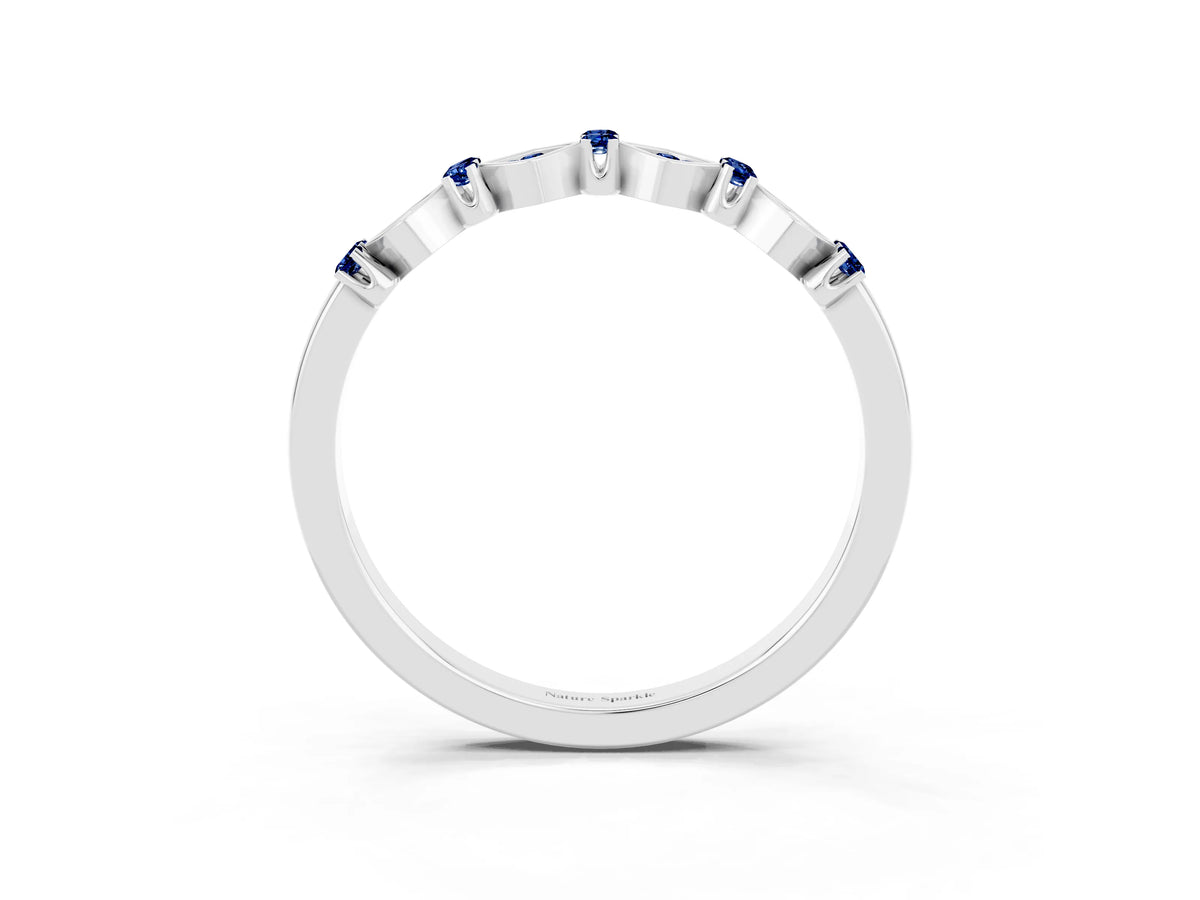 Pavé Cushion Blue Sapphire Cluster Eternity Band in White gold with Prong Setting_3