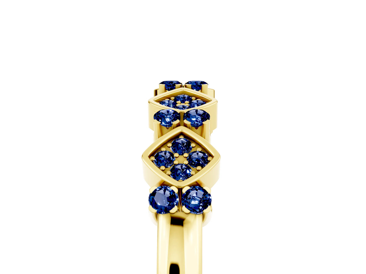 Pavé Cushion Blue Sapphire Cluster Eternity Band in Yellow gold with Prong Setting_5