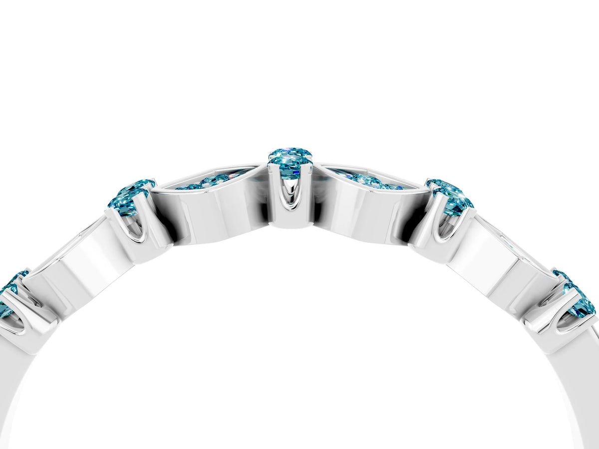 Pavé Cushion Blue Topaz Cluster Eternity Band in Platinum with Prong Setting_4