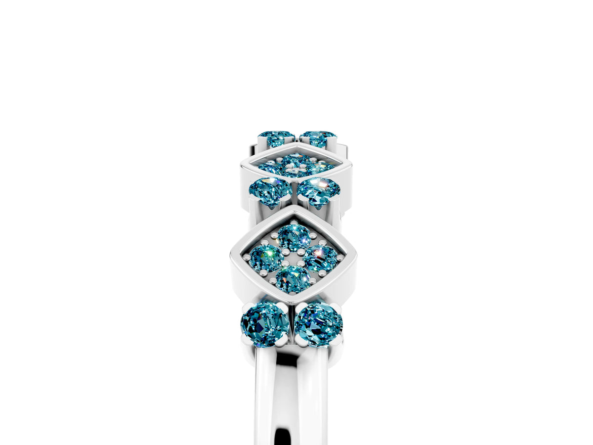Pavé Cushion Blue Topaz Cluster Eternity Band in Platinum with Prong Setting_5
