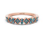 Pavé Cushion Blue Topaz Cluster Eternity Band in Rose gold with Prong Setting
