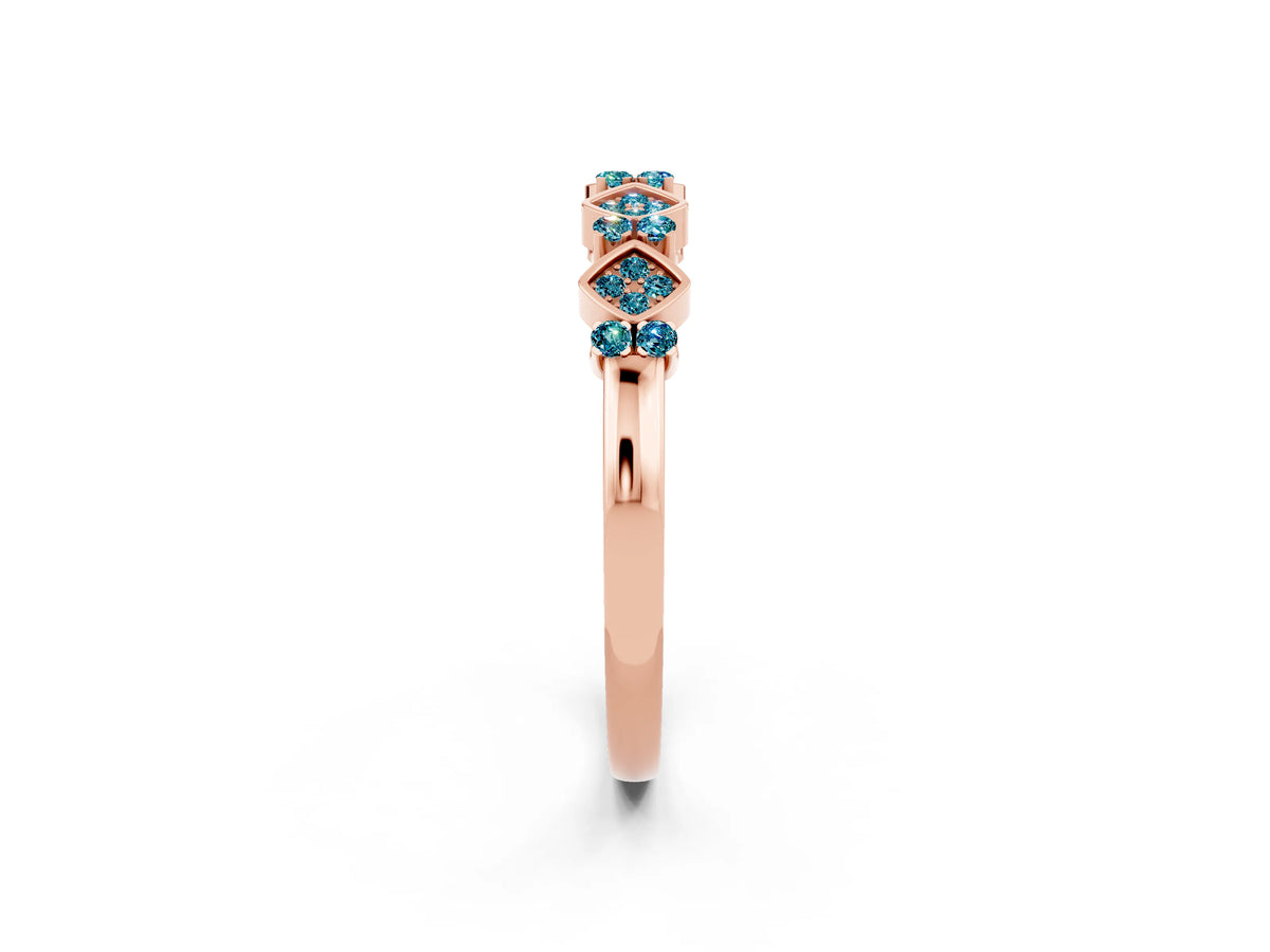 Pavé Cushion Blue Topaz Cluster Eternity Band in Rose gold with Prong Setting_2