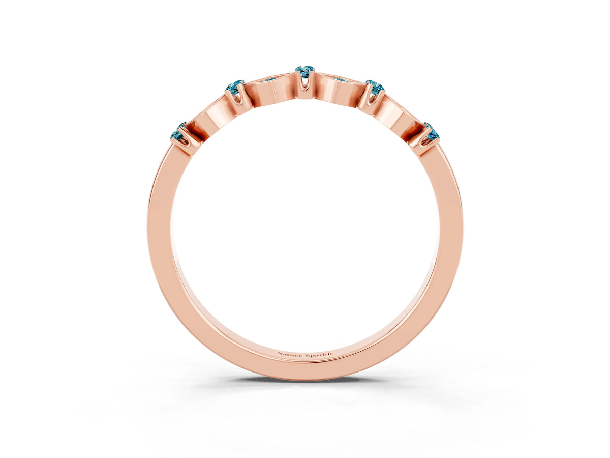 Pavé Cushion Blue Topaz Cluster Eternity Band in Rose gold with Prong Setting_3