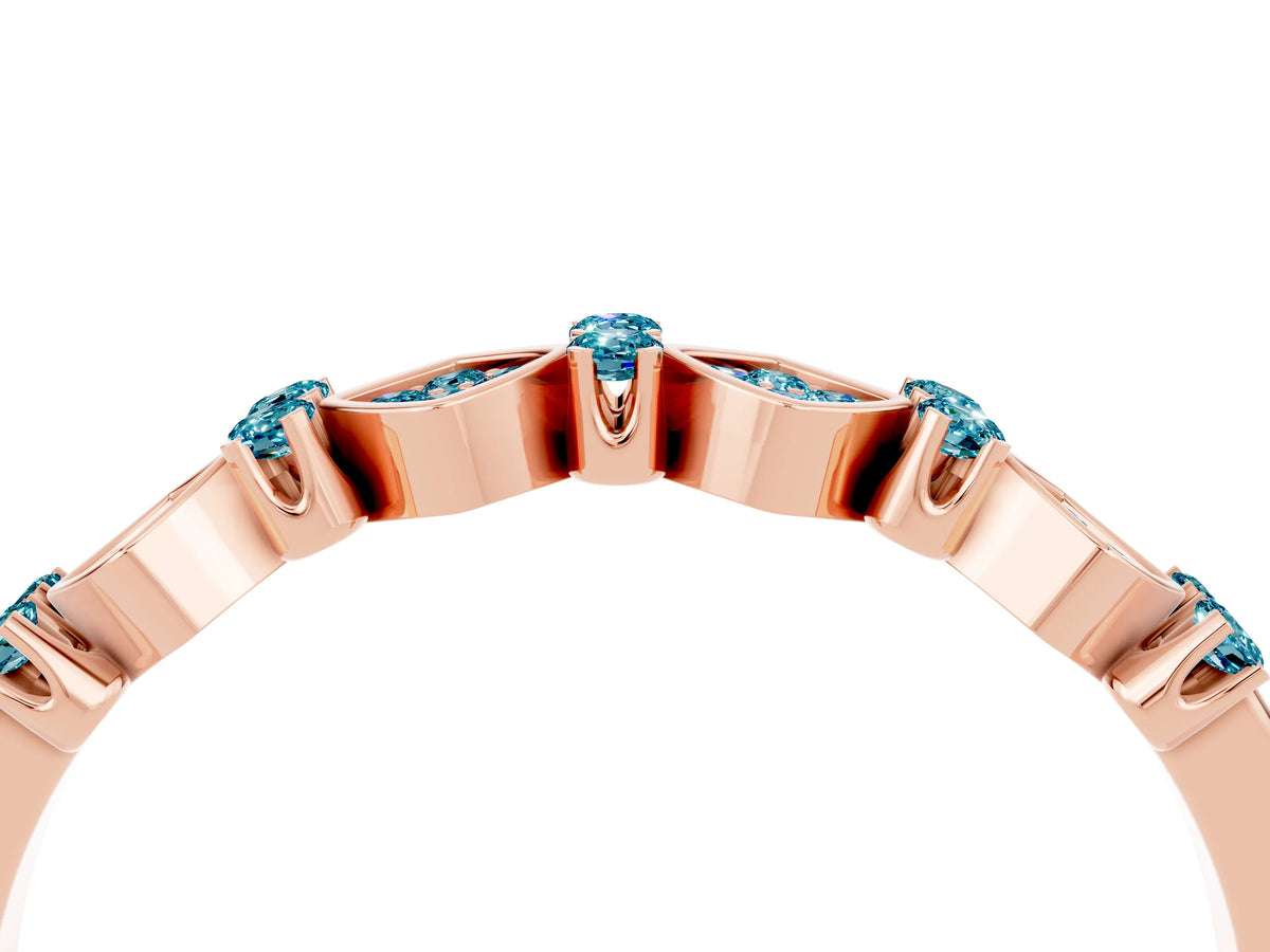 Pavé Cushion Blue Topaz Cluster Eternity Band in Rose gold with Prong Setting_4