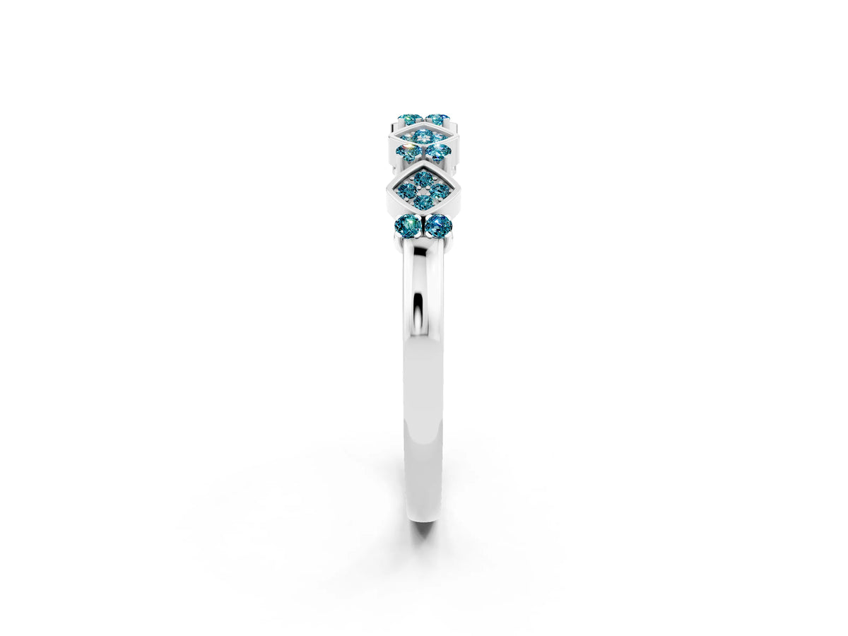 Pavé Cushion Blue Topaz Cluster Eternity Band in Silver with Prong Setting_2