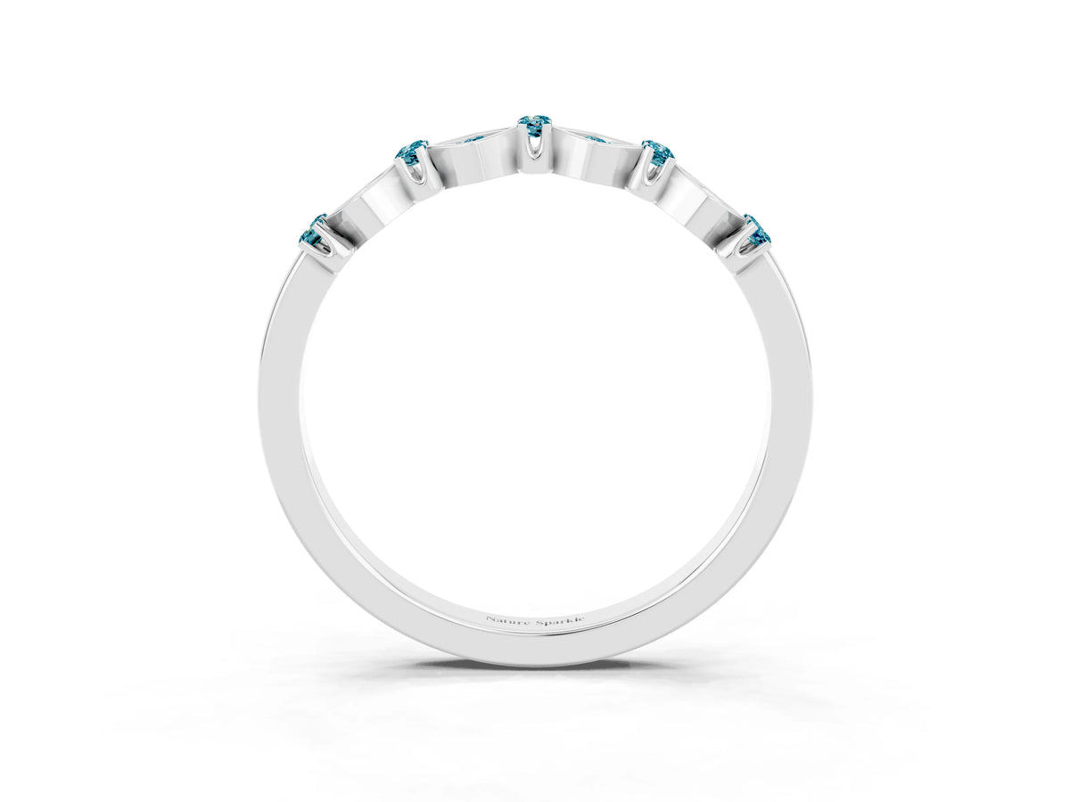 Pavé Cushion Blue Topaz Cluster Eternity Band in White gold with Prong Setting_3