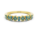 Pavé Cushion Blue Topaz Cluster Eternity Band in Yellow gold with Prong Setting