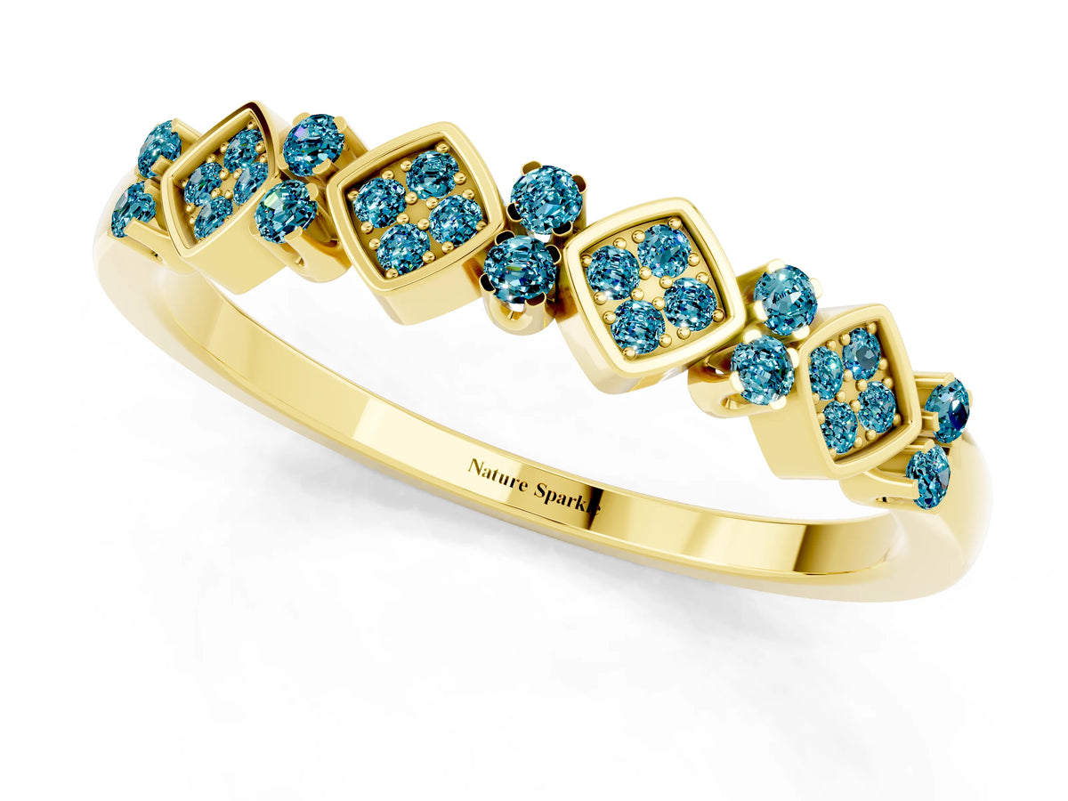Pavé Cushion Blue Topaz Cluster Eternity Band in Yellow gold with Prong Setting_1
