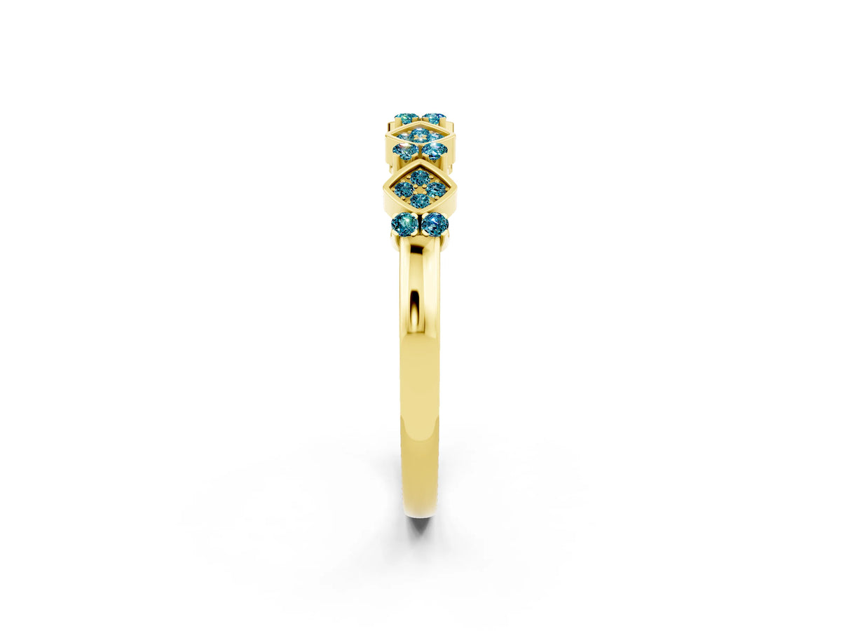 Pavé Cushion Blue Topaz Cluster Eternity Band in Yellow gold with Prong Setting_2