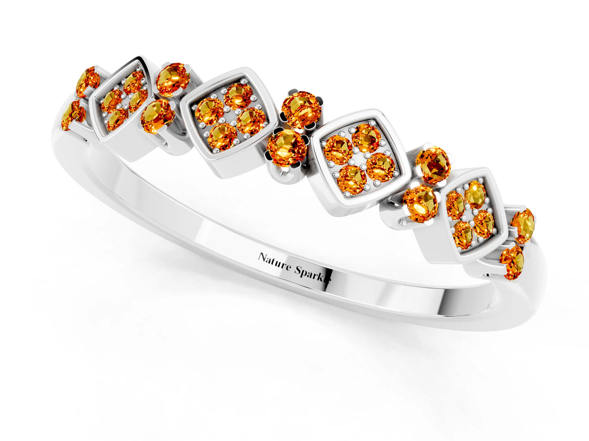 Pavé Cushion Citrine Cluster Eternity Band in Platinum with Prong Setting_1