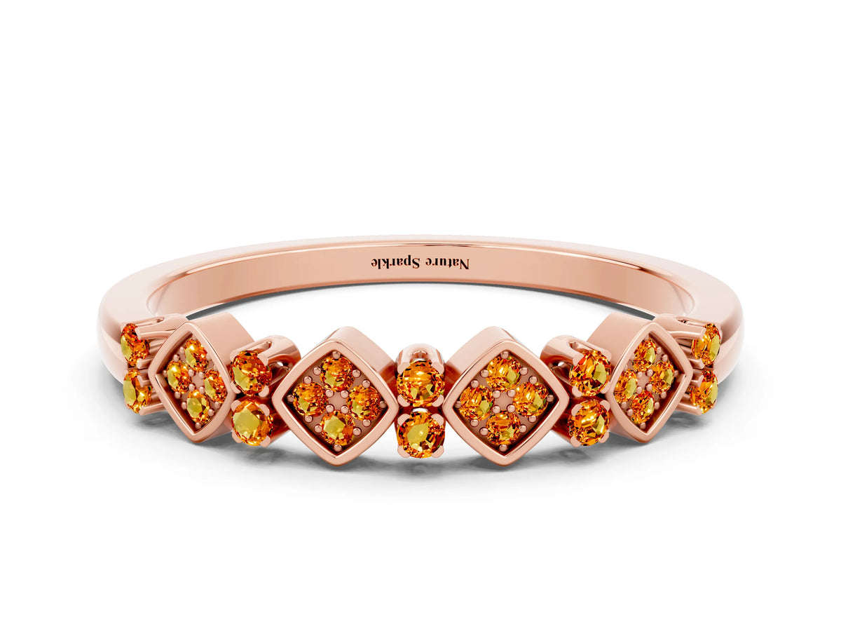 Pavé Cushion Citrine Cluster Eternity Band in Rose gold with Prong Setting