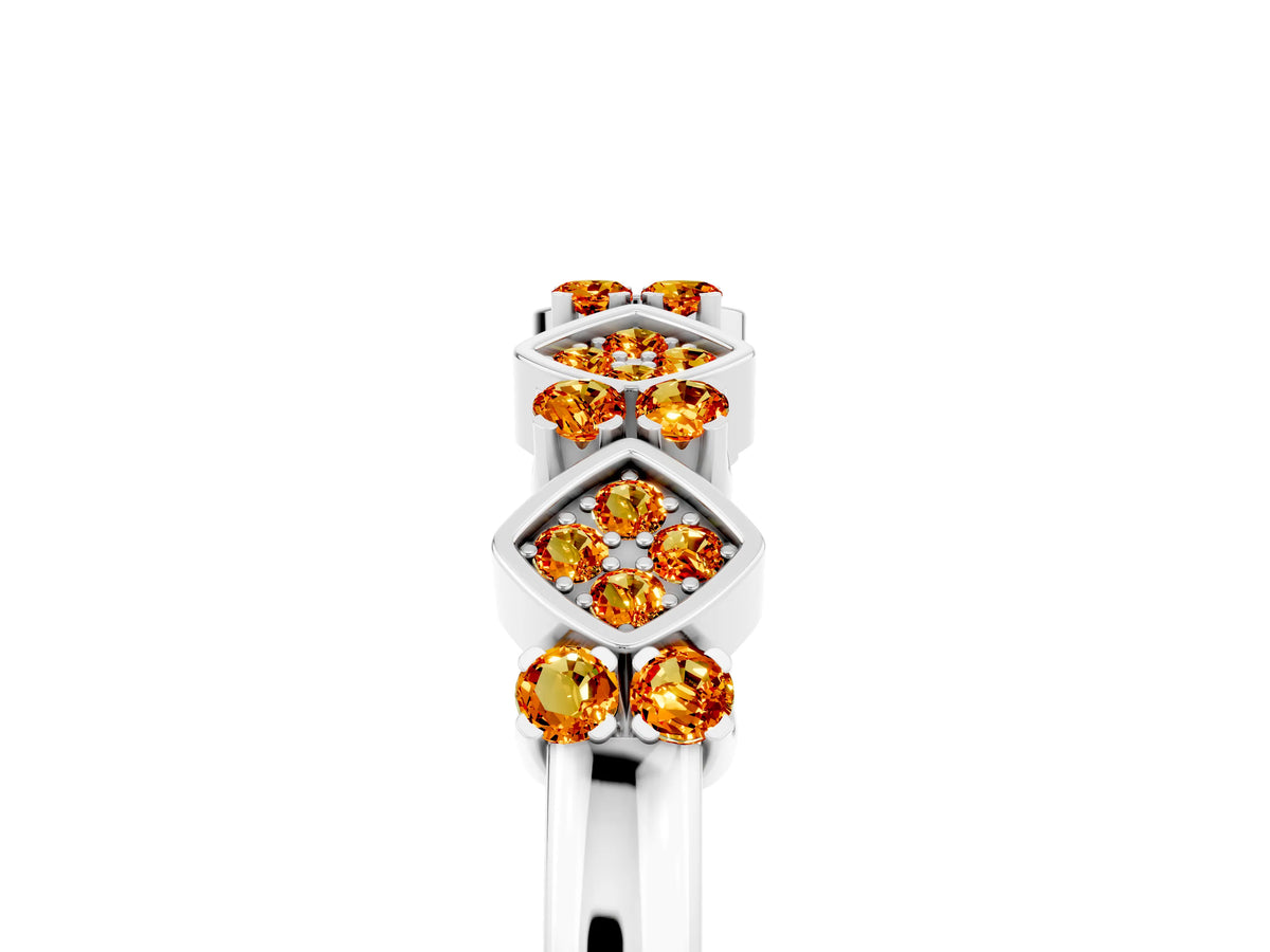 Pavé Cushion Citrine Cluster Eternity Band in Silver with Prong Setting_5