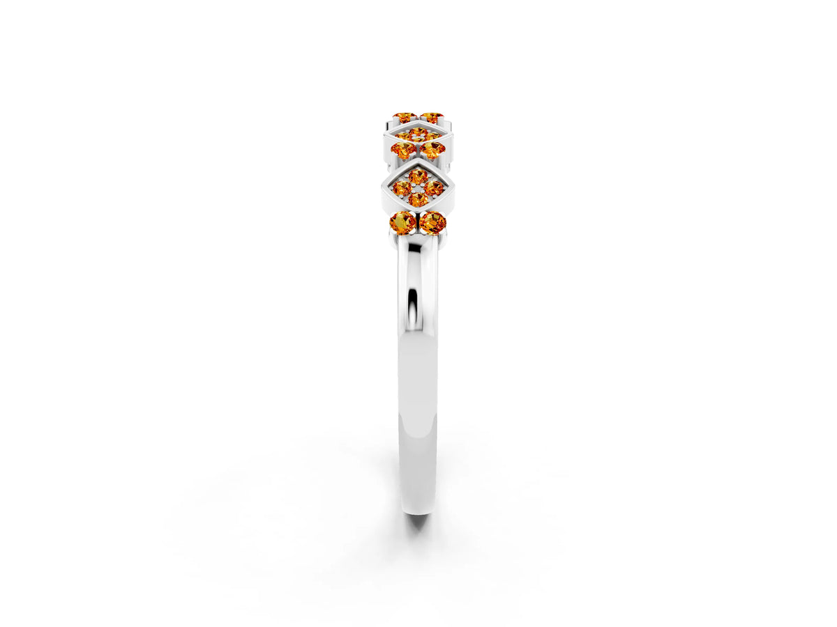 Pavé Cushion Citrine Cluster Eternity Band in White gold with Prong Setting_2