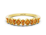Pavé Cushion Citrine Cluster Eternity Band in Yellow gold with Prong Setting