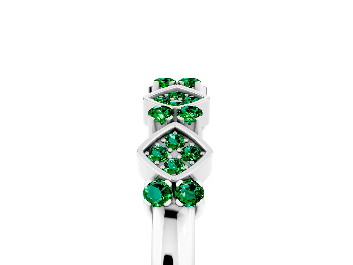 Pavé Cushion Emerald Cluster Eternity Band in Platinum with Prong Setting_5