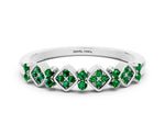 Pavé Cushion Emerald Cluster Eternity Band in Silver with Prong Setting