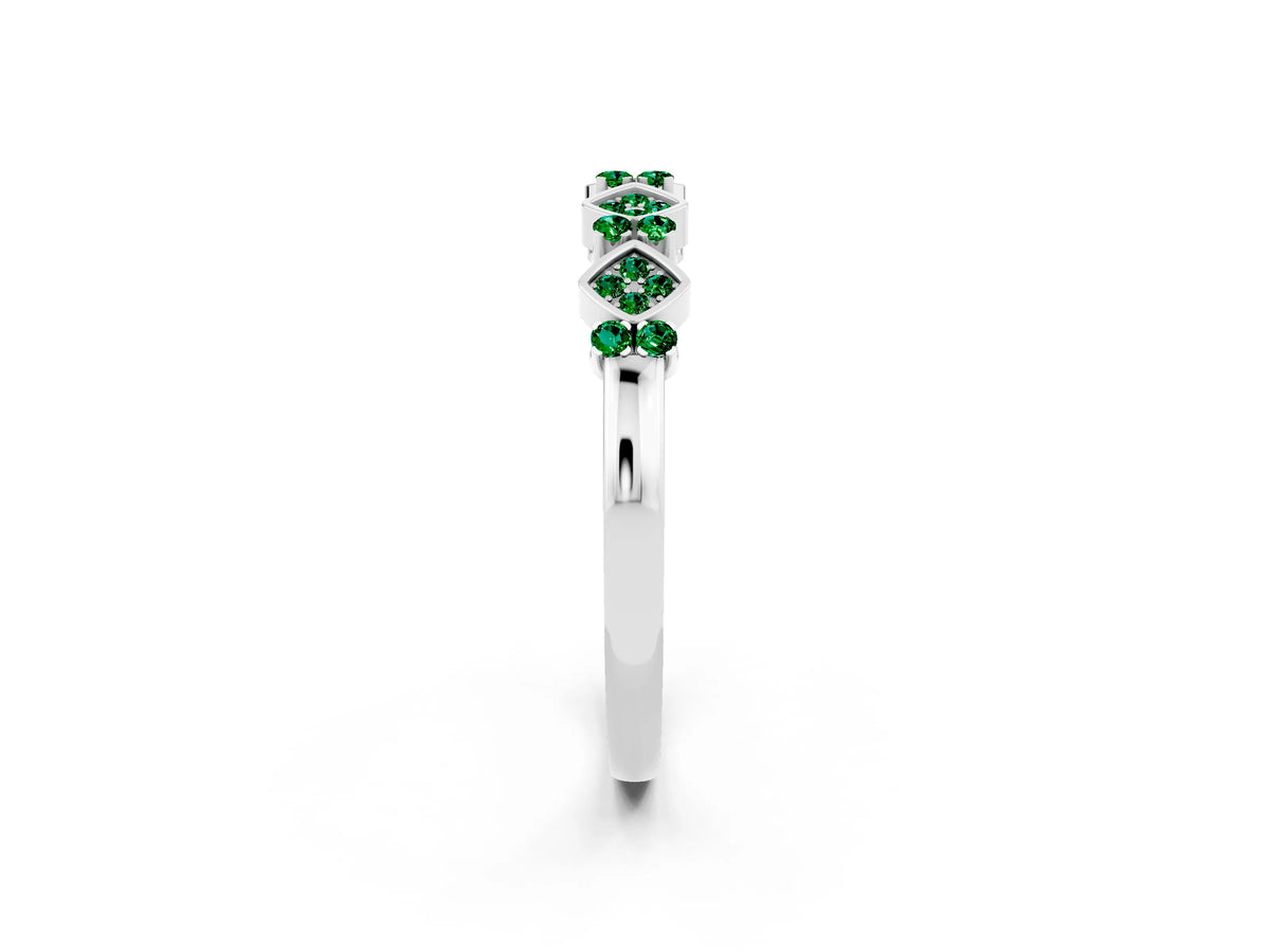 Pavé Cushion Emerald Cluster Eternity Band in Silver with Prong Setting_2