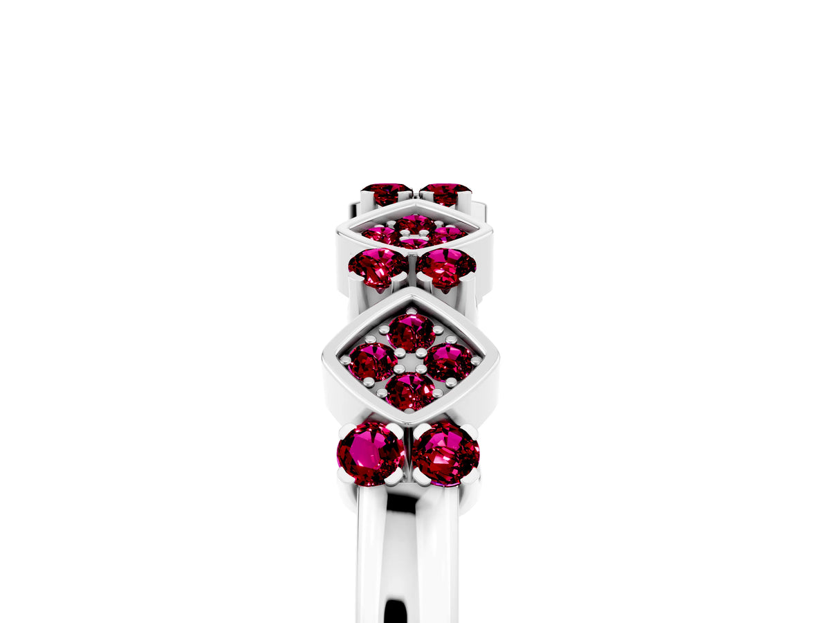 Pavé Cushion Garnet Cluster Eternity Band in Platinum with Prong Setting_5