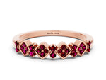 Pavé Cushion Garnet Cluster Eternity Band in Rose gold with Prong Setting