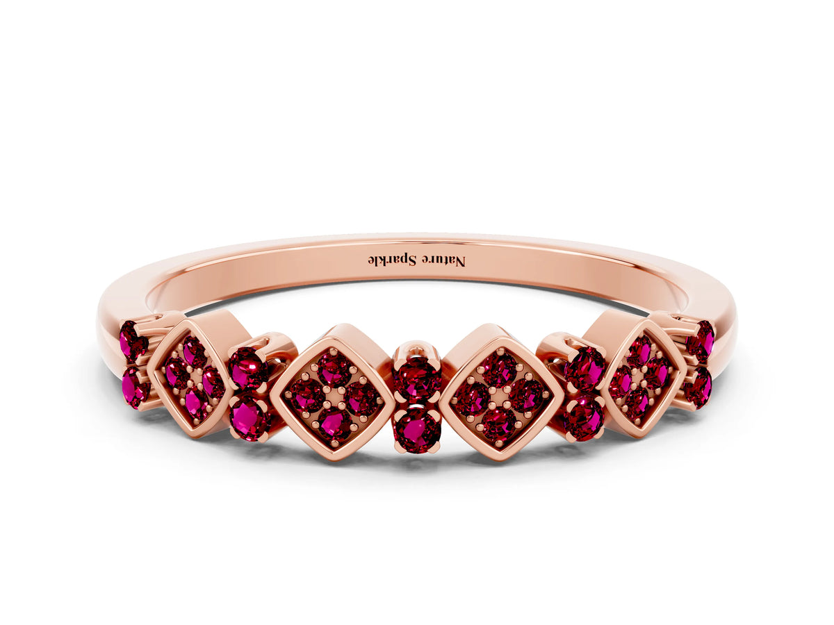 Pavé Cushion Garnet Cluster Eternity Band in Rose gold with Prong Setting