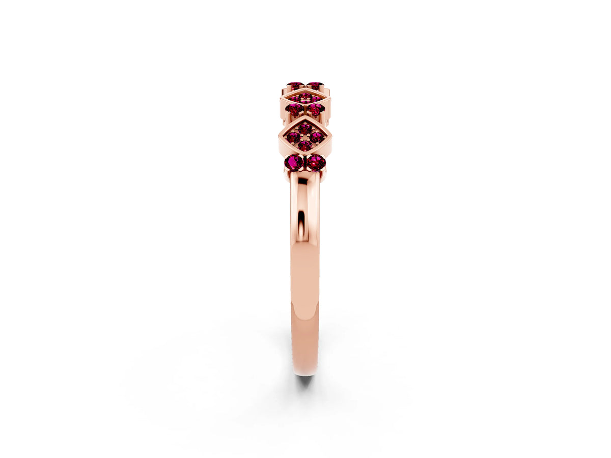 Pavé Cushion Garnet Cluster Eternity Band in Rose gold with Prong Setting_2