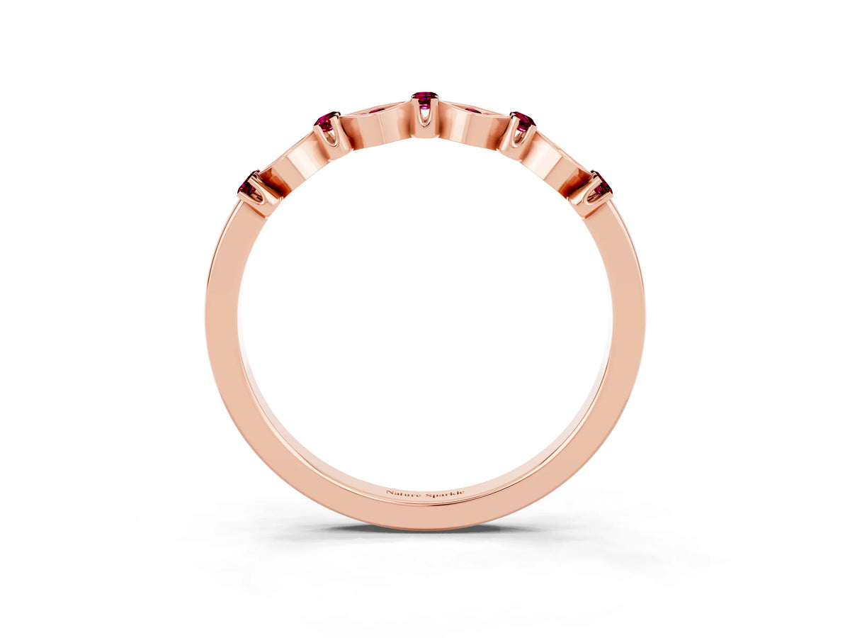 Pavé Cushion Garnet Cluster Eternity Band in Rose gold with Prong Setting_3