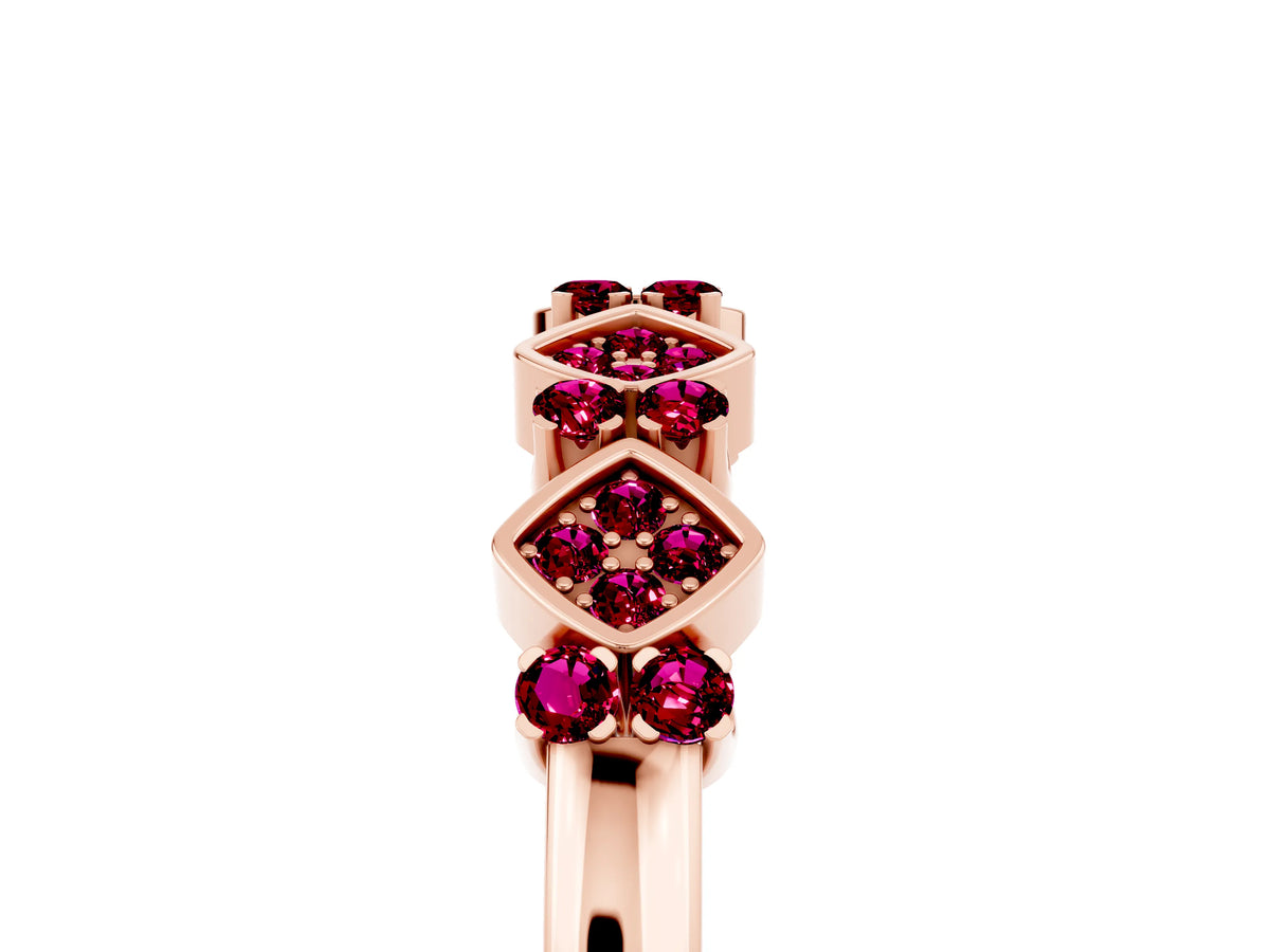 Pavé Cushion Garnet Cluster Eternity Band in Rose gold with Prong Setting_5