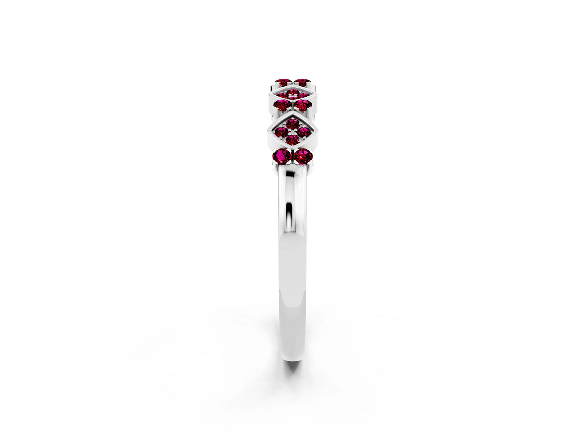 Pavé Cushion Garnet Cluster Eternity Band in White gold with Prong Setting_2