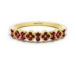 Pavé Cushion Garnet Cluster Eternity Band in Yellow gold with Prong Setting