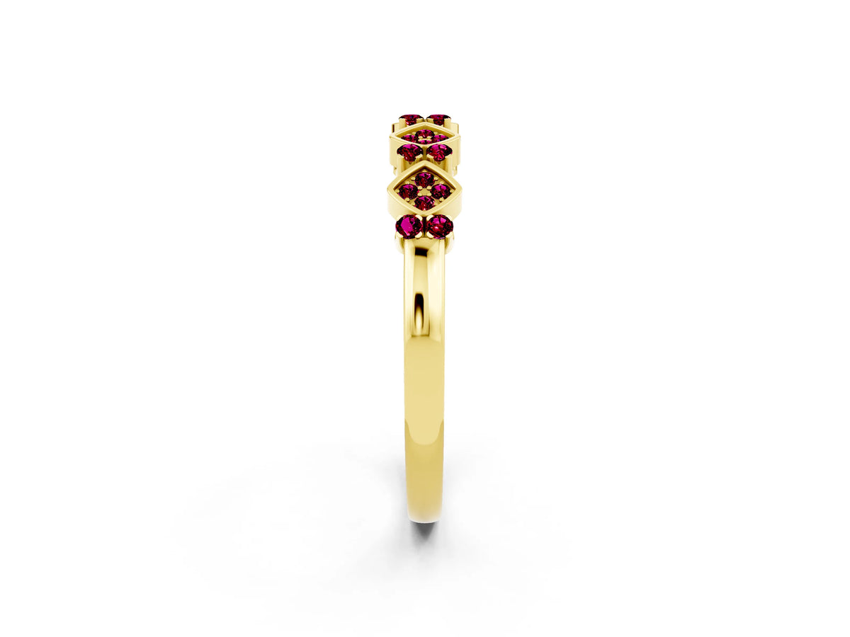 Pavé Cushion Garnet Cluster Eternity Band in Yellow gold with Prong Setting_2