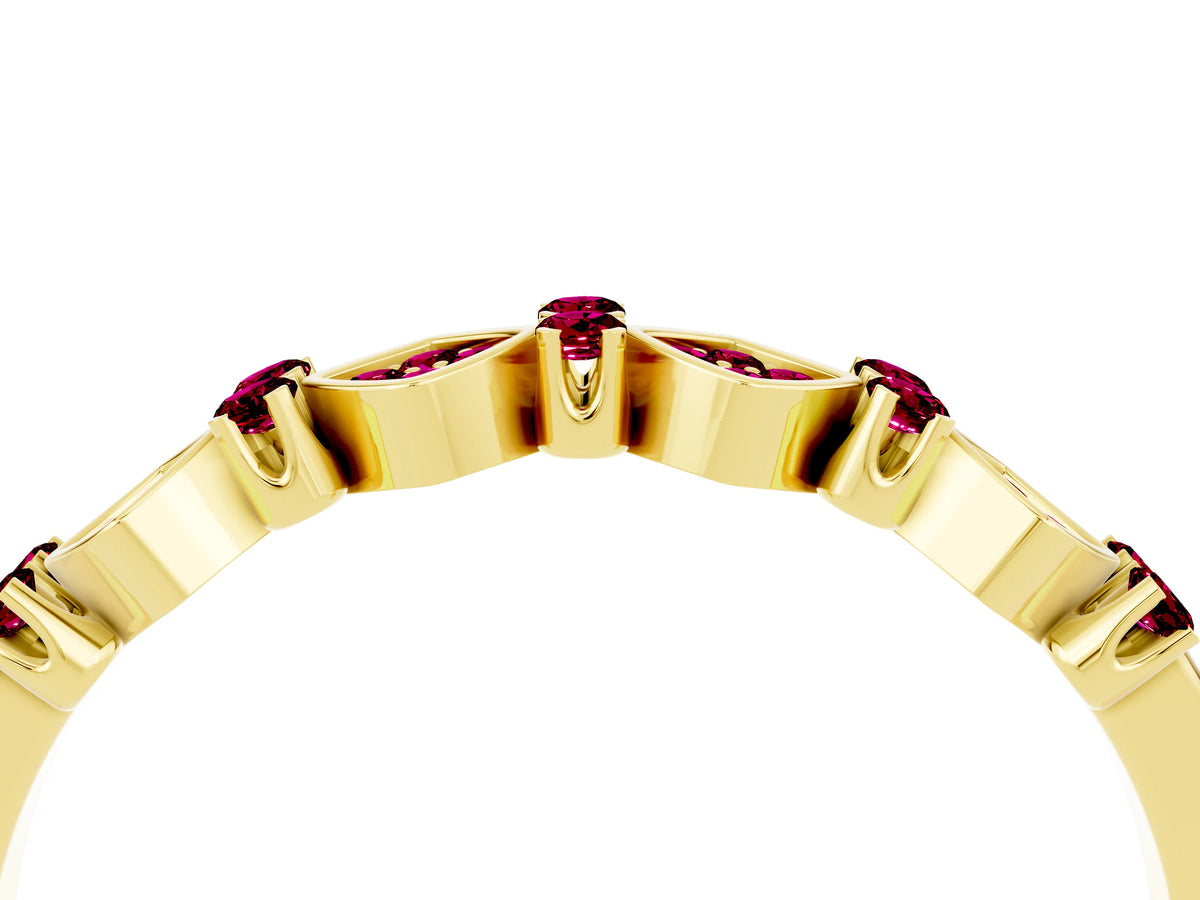 Pavé Cushion Garnet Cluster Eternity Band in Yellow gold with Prong Setting_4