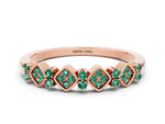 Pavé Cushion Green Sapphire Cluster Eternity Band in Rose gold with Prong Setting