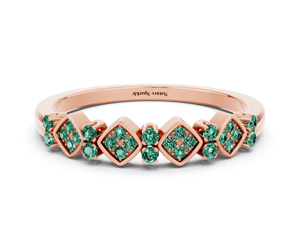 Pavé Cushion Green Sapphire Cluster Eternity Band in Rose gold with Prong Setting