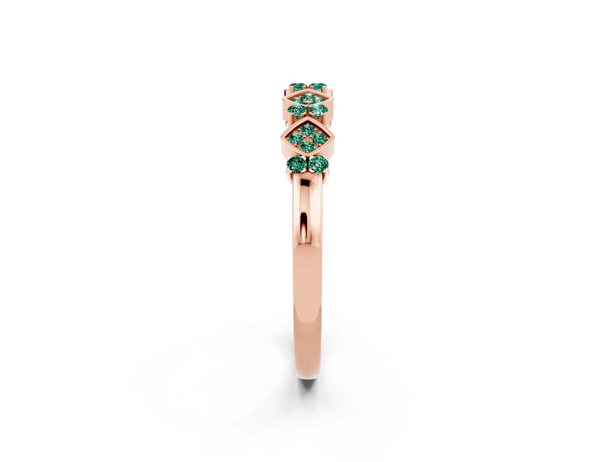 Pavé Cushion Green Sapphire Cluster Eternity Band in Rose gold with Prong Setting_2