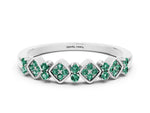 Pavé Cushion Green Sapphire Cluster Eternity Band in Silver with Prong Setting
