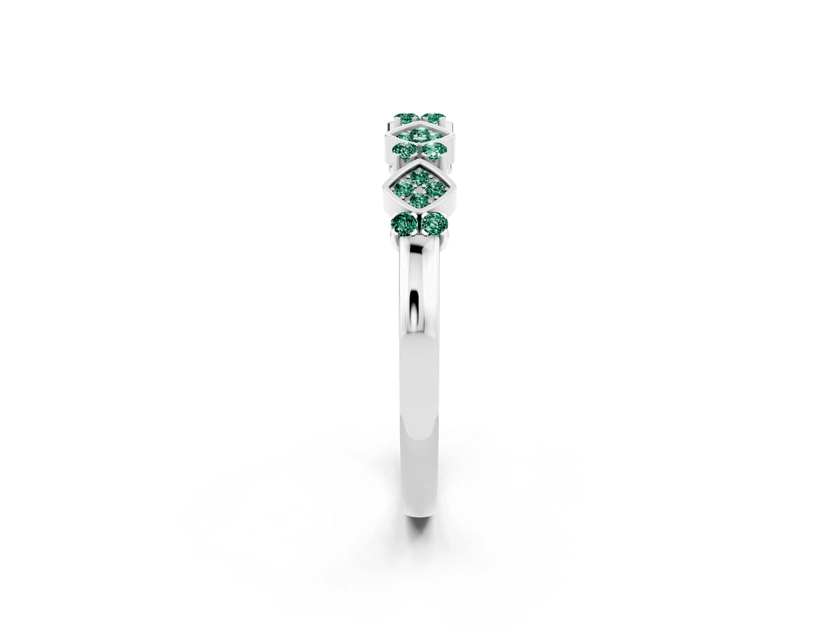 Pavé Cushion Green Sapphire Cluster Eternity Band in White gold with Prong Setting_2