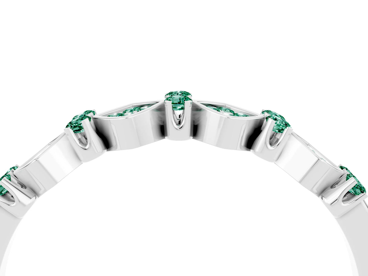 Pavé Cushion Green Sapphire Cluster Eternity Band in White gold with Prong Setting_4