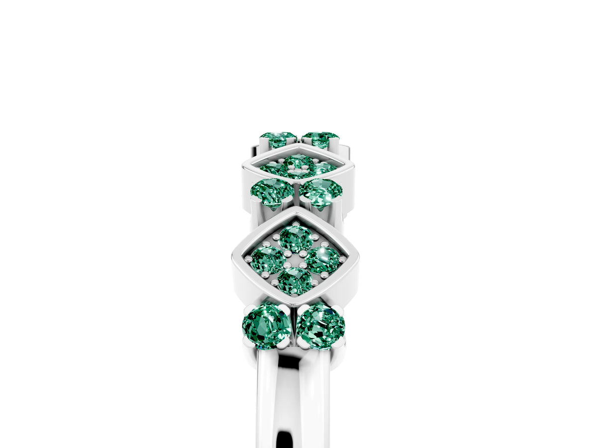 Pavé Cushion Green Sapphire Cluster Eternity Band in White gold with Prong Setting_5