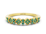 Pavé Cushion Green Sapphire Cluster Eternity Band in Yellow gold with Prong Setting