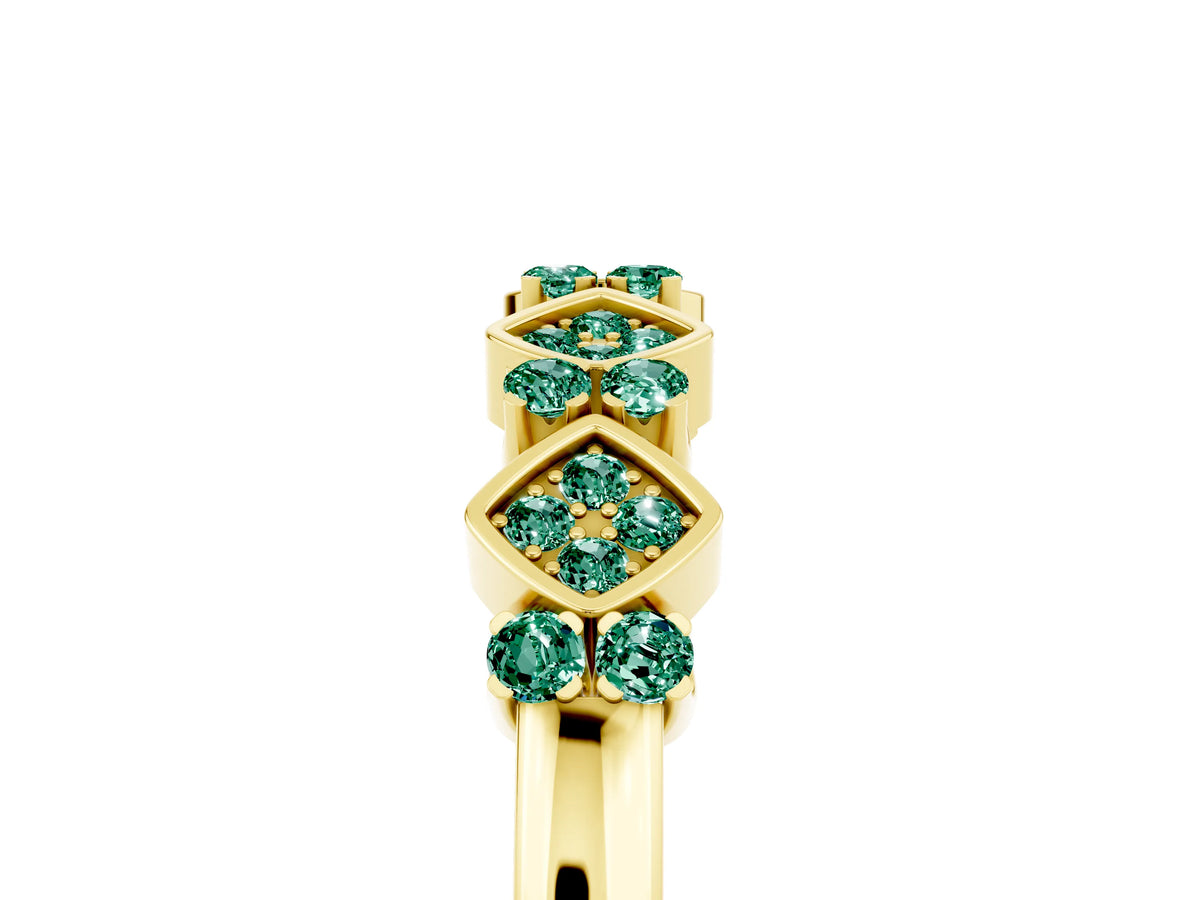 Pavé Cushion Green Sapphire Cluster Eternity Band in Yellow gold with Prong Setting_5