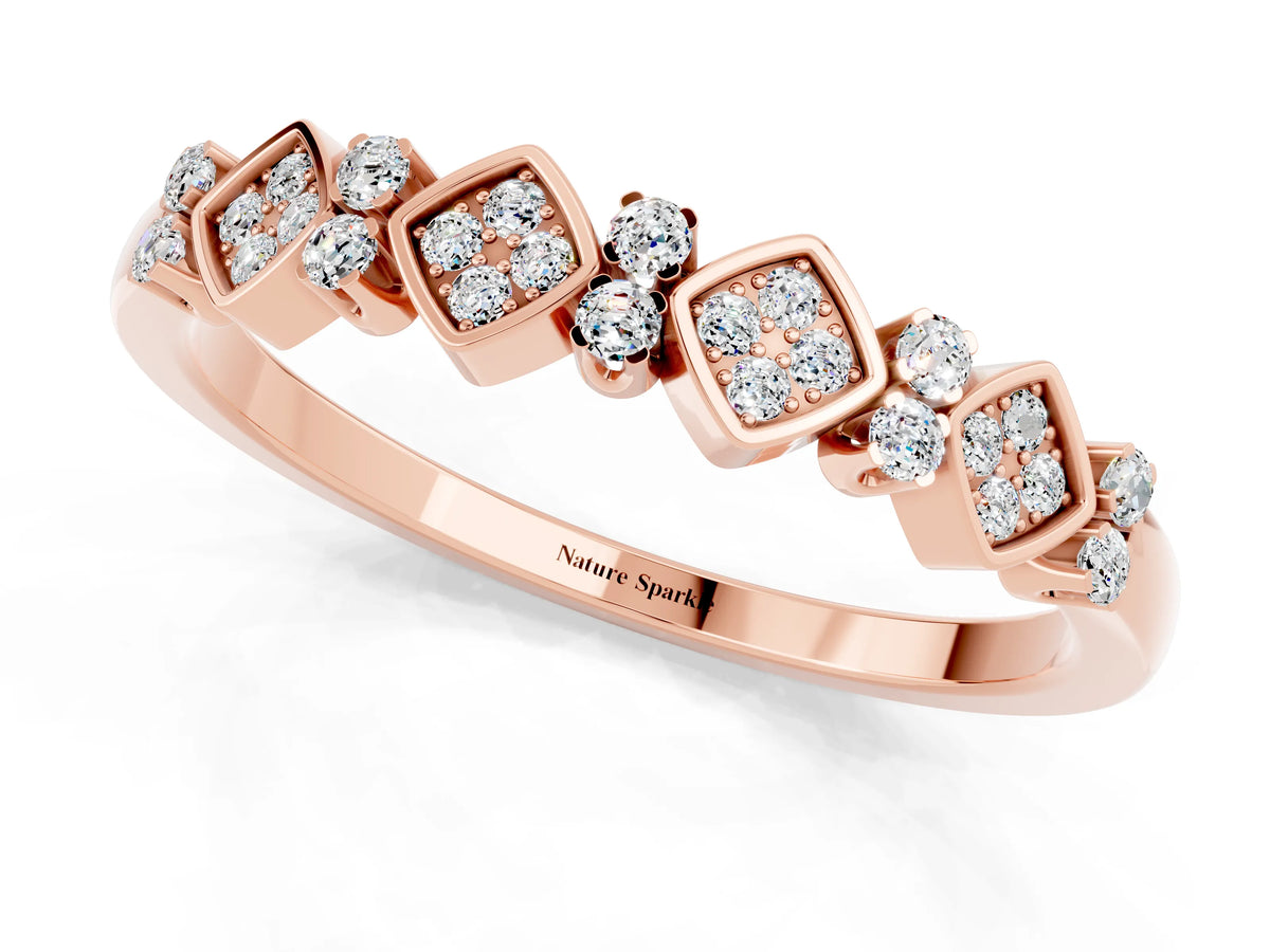 Pavé Cushion Moissanite Cluster Eternity Band in Rose gold with Prong Setting_1