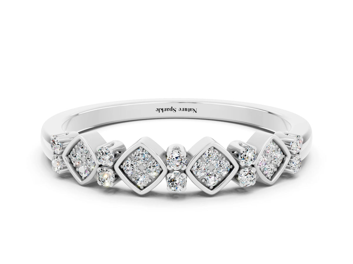 Pavé Cushion Moissanite Cluster Eternity Band in Silver with Prong Setting